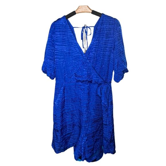 Guess Blue Ocean SS Alyssandra Romper Vibrant Blue Dress Tie Detail Wrap Top BK5 - Picture 2 of 13